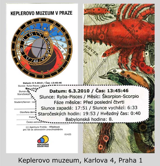 Orloj na vstupence Keplerova muzea